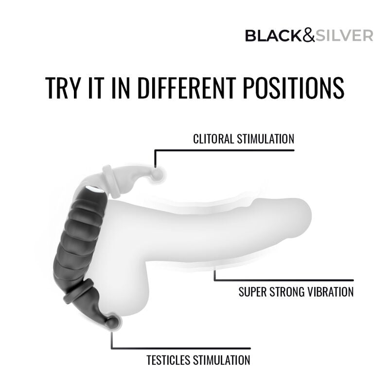BLACK & SILVER - ANNEAU VIBRANT RECHARGEABLE POUR COUPLES NEO NOIR