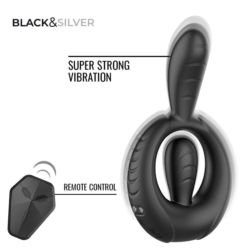 BLACK & SILVER - ANNEAU VIBRANT RECHARGEABLE DECKARD AVEC TÉLÉCOMMANDE NOIR