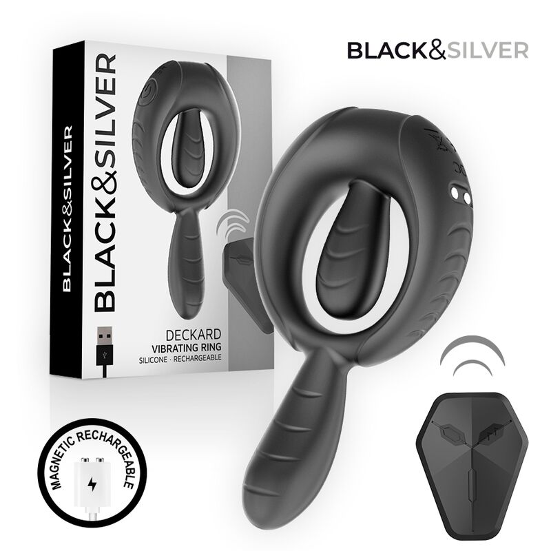 BLACK & SILVER - ANNEAU VIBRANT RECHARGEABLE DECKARD AVEC TÉLÉCOMMANDE NOIR
