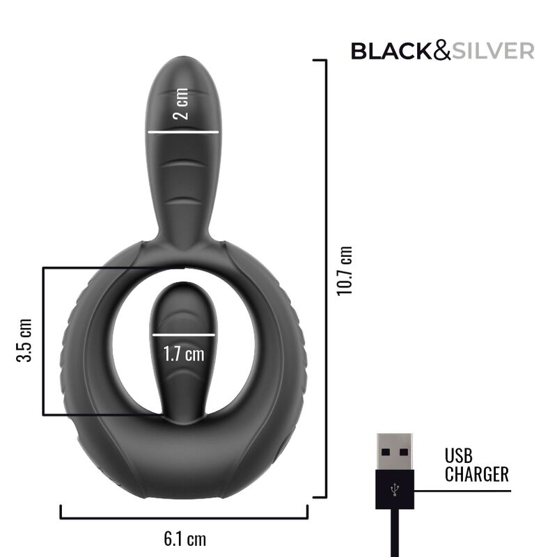 BLACK & SILVER - ANNEAU VIBRANT RECHARGEABLE DECKARD AVEC TÉLÉCOMMANDE NOIR