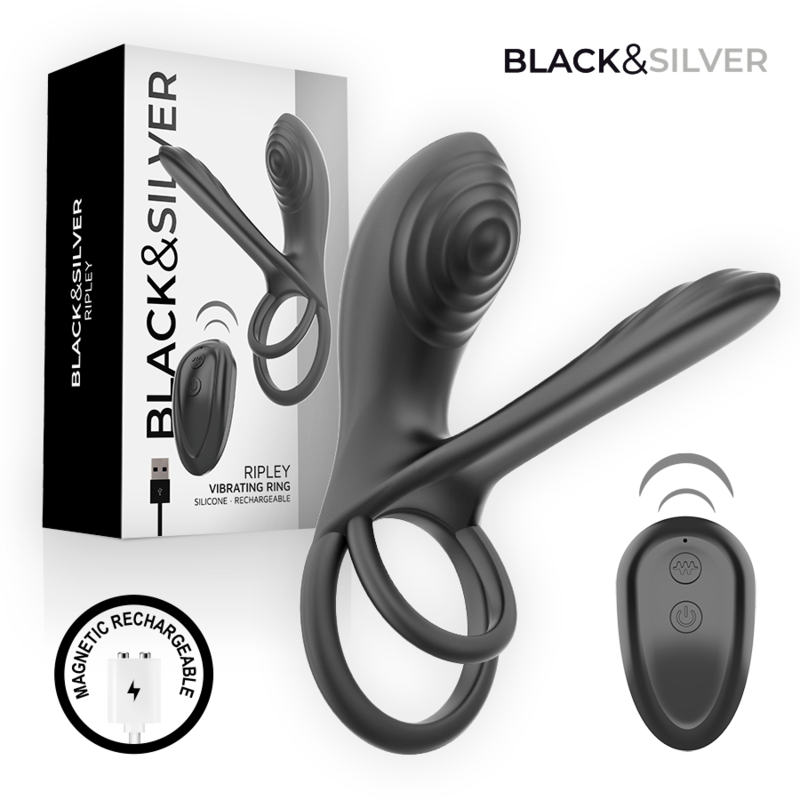 BLACK & SILVER - RIPLEY ANNEAU VIBRANT RECHARGEABLE AVEC TÉLÉCOMMANDE NOIR