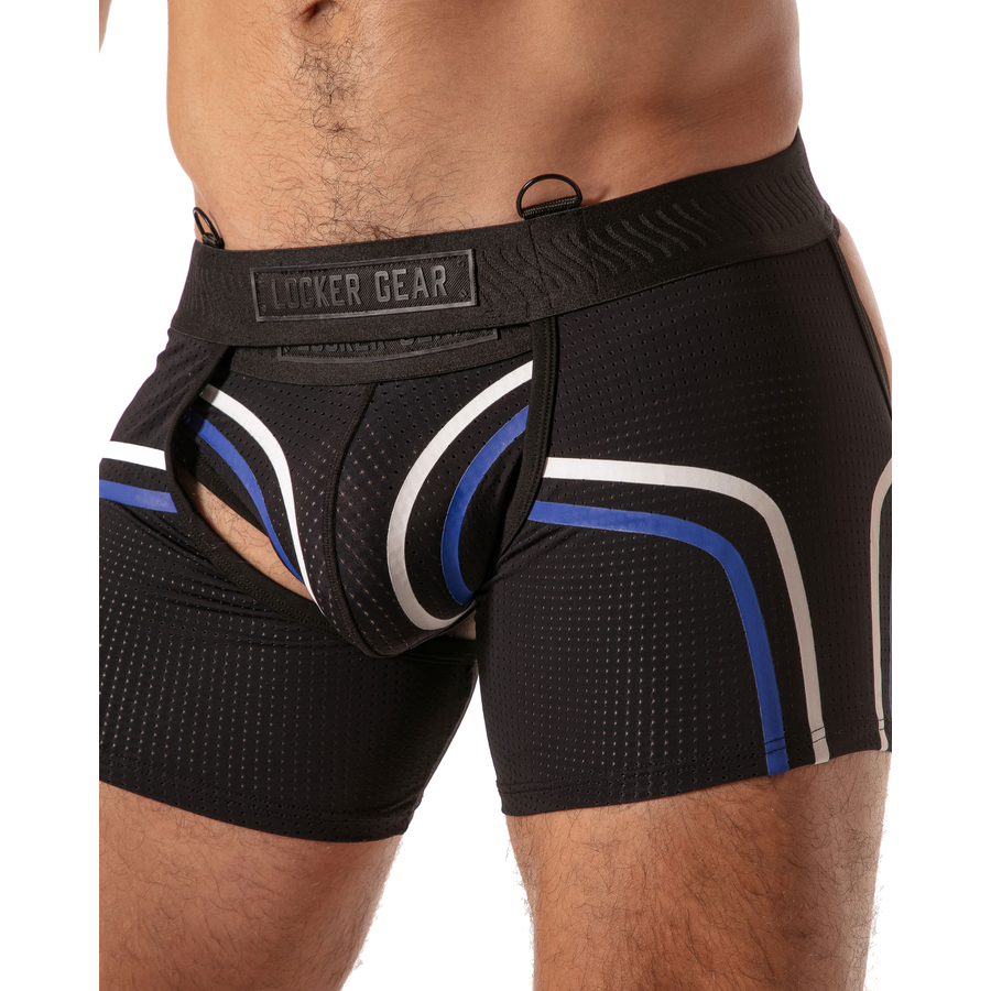 LOCKER GEAR - PISTON SHORT CHAP BOXER HOMME AVEC OUVERTURE FRONTALE BLEU S