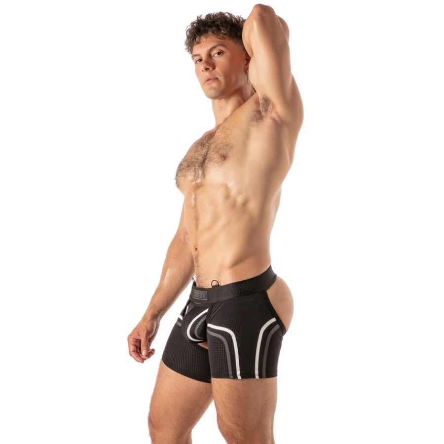 LOCKER GEAR - PISTON SHORT CHAP BOXER HOMME AVEC OUVERTURE FRONTALE BLEU S