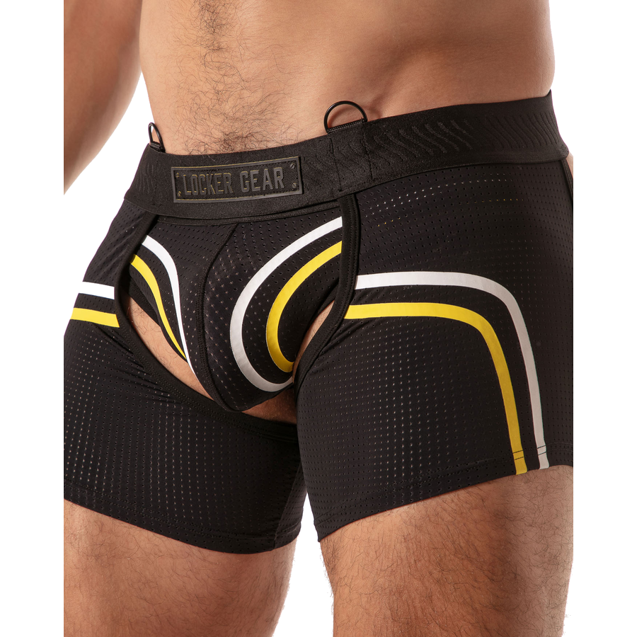 LOCKER GEAR - PISTON SHORT CHAP BOXER HOMME AVEC OUVERTURE FRONTALE BLEU S