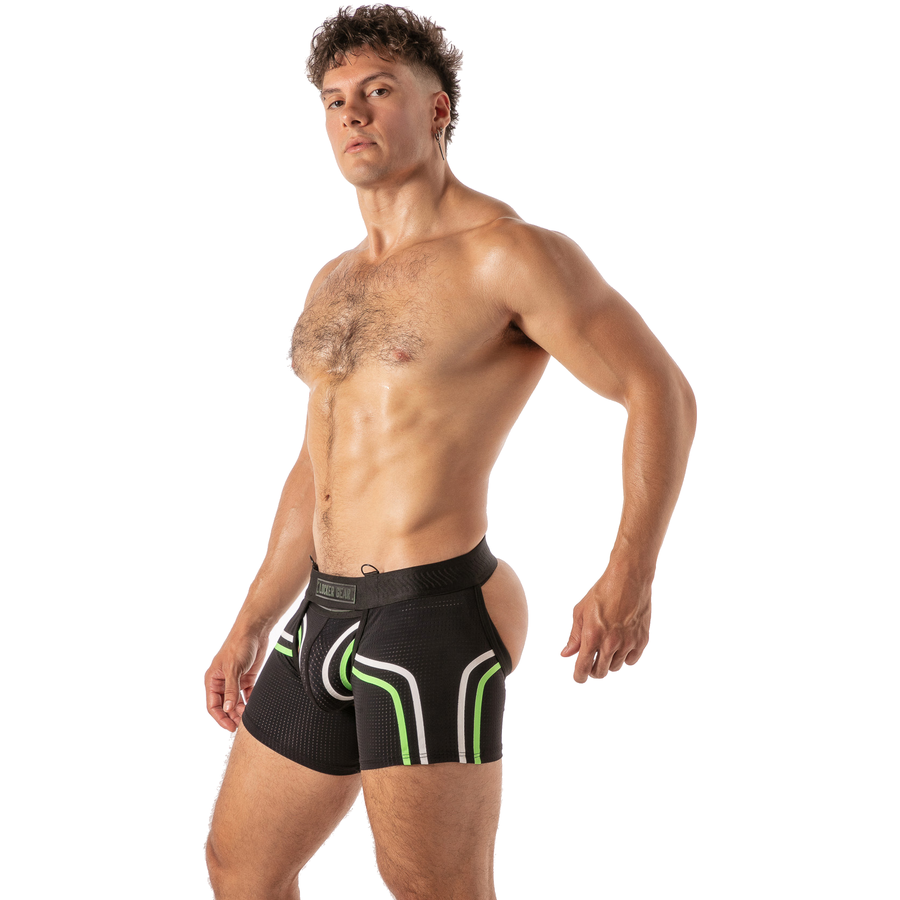 LOCKER GEAR - PISTON SHORT CHAP BOXER HOMME AVEC OUVERTURE FRONTALE BLEU S