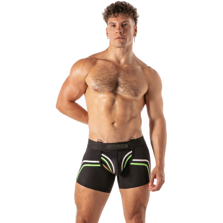 LOCKER GEAR - PISTON SHORT CHAP BOXER HOMME AVEC OUVERTURE FRONTALE BLEU S