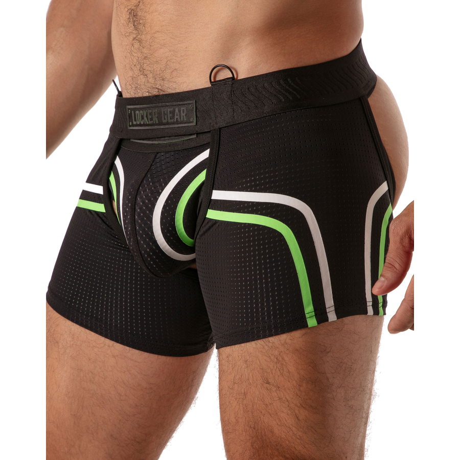 LOCKER GEAR - PISTON SHORT CHAP BOXER HOMME AVEC OUVERTURE FRONTALE BLEU S