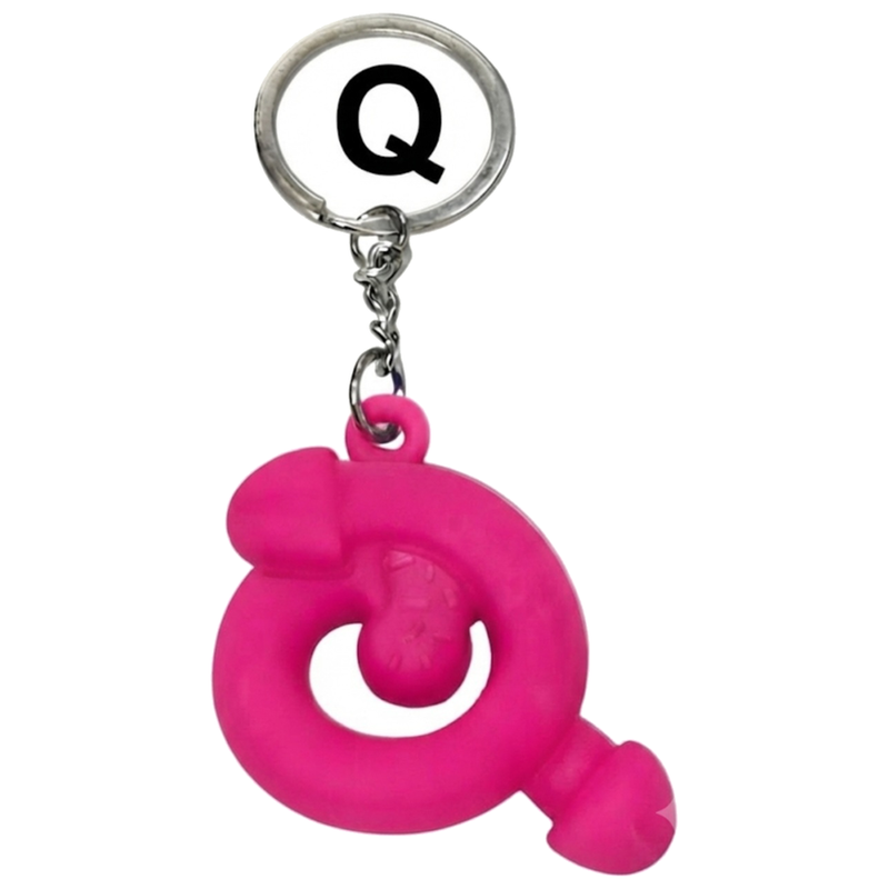 DIABLO PICANTE - PORTE - CLÉS FUCHSIA EN FORME DE PÉNIS, LETTRE Q PARFUMÉE À LA FRAISE