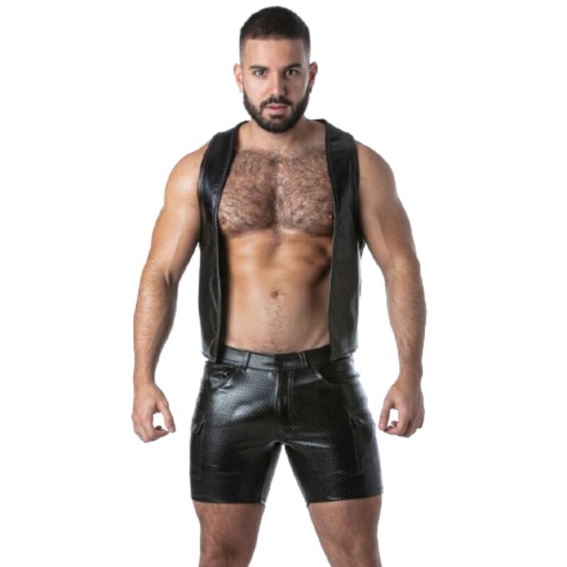 LOCKER GEAR - PUNCH HOLE LEATHERETTE GILET BLEU S