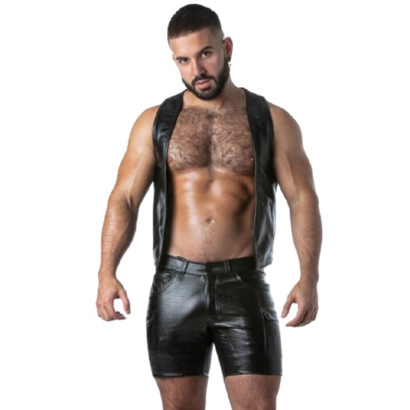 LOCKER GEAR - PUNCH HOLE LEATHERETTE GILET BLEU S