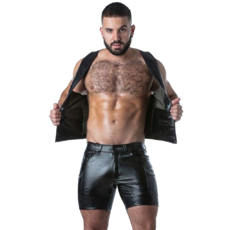 LOCKER GEAR - PUNCH HOLE LEATHERETTE GILET BLEU S