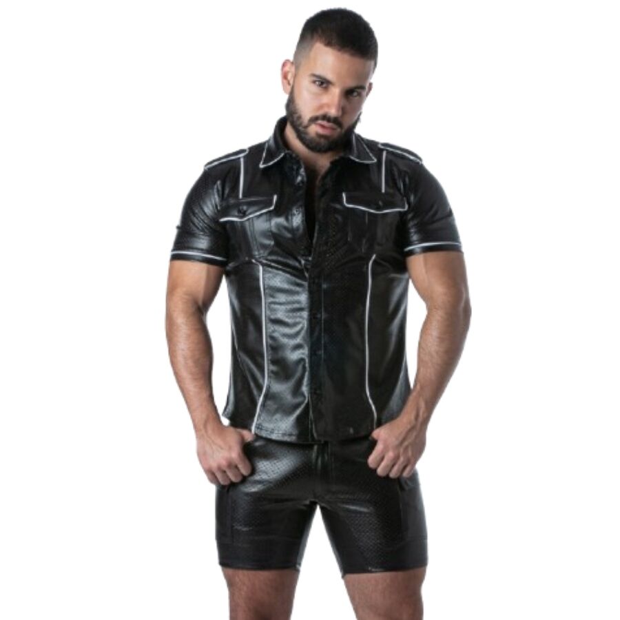 LOCKER GEAR - PUNCH HOLE LEATHERETTE CHEMISE BLEU S