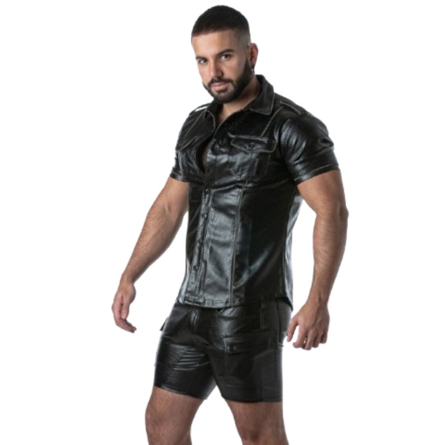 LOCKER GEAR - PUNCH HOLE LEATHERETTE CHEMISE BLEU S