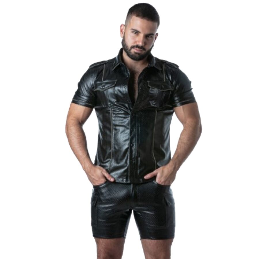 LOCKER GEAR - PUNCH HOLE LEATHERETTE CHEMISE BLEU S