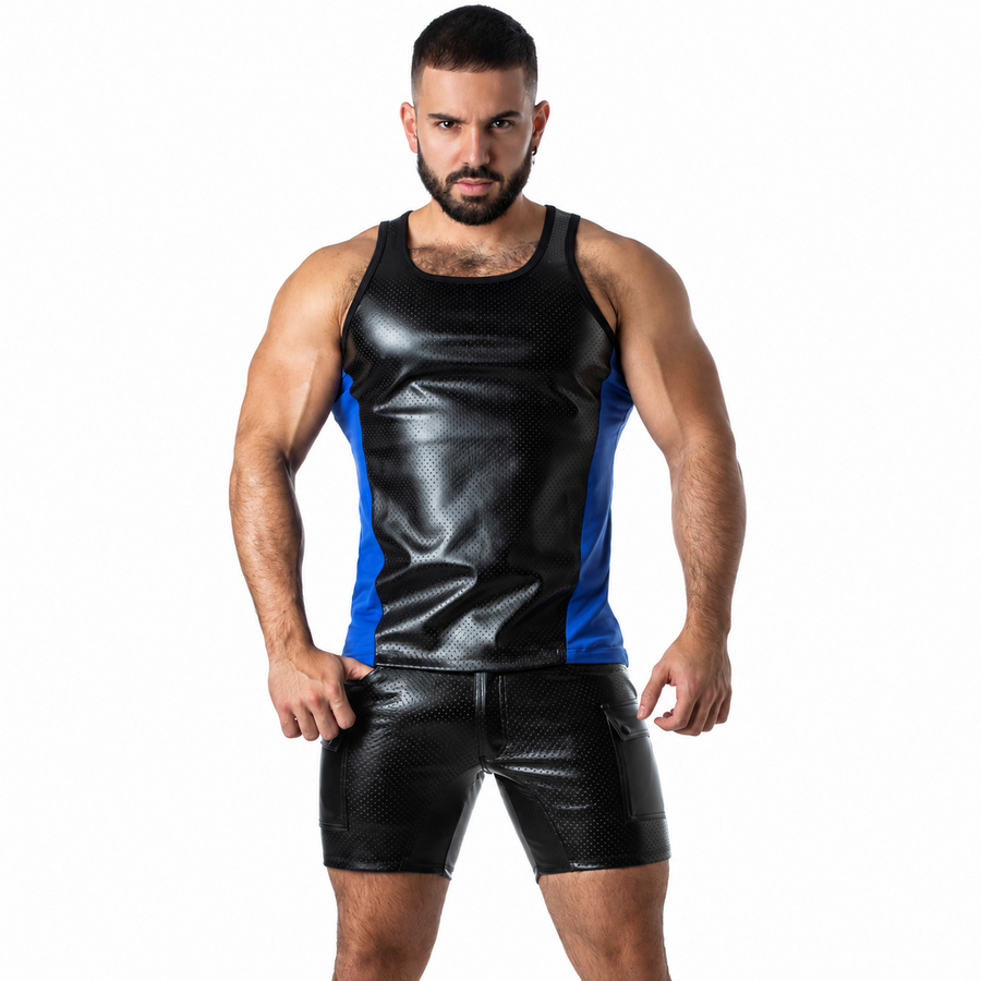LOCKER GEAR - PUNCH HOLE LEATHERETTE DÉBARDEUR BLEU S