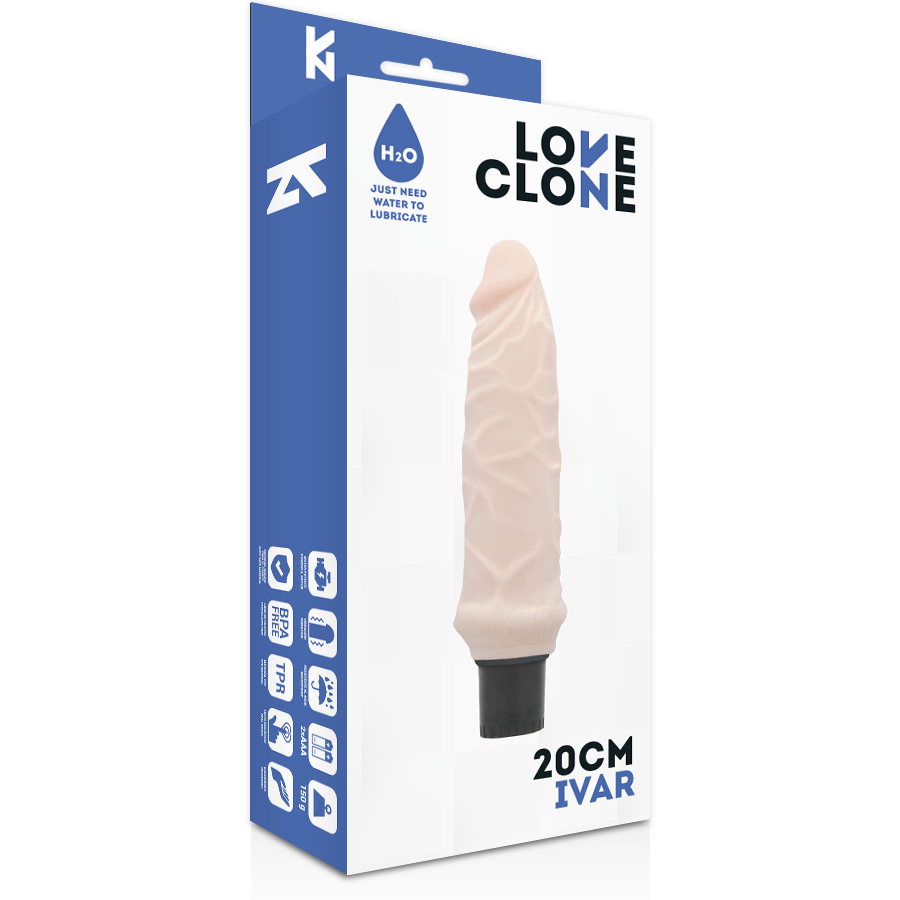 Vibromasseur autolubrifiant Ivar 20 cm - Loveclone - LOVECLONE
