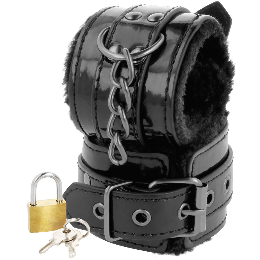 Darkness – Menottes Sexy en simili-cuir noir avec cadenas