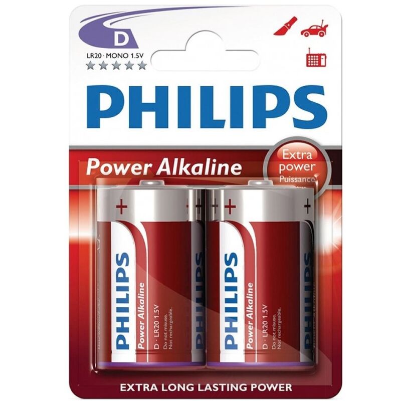 Piles Alcalines D LR20 Power Alkaline Lot de 2 - Philips - PHILLIPS