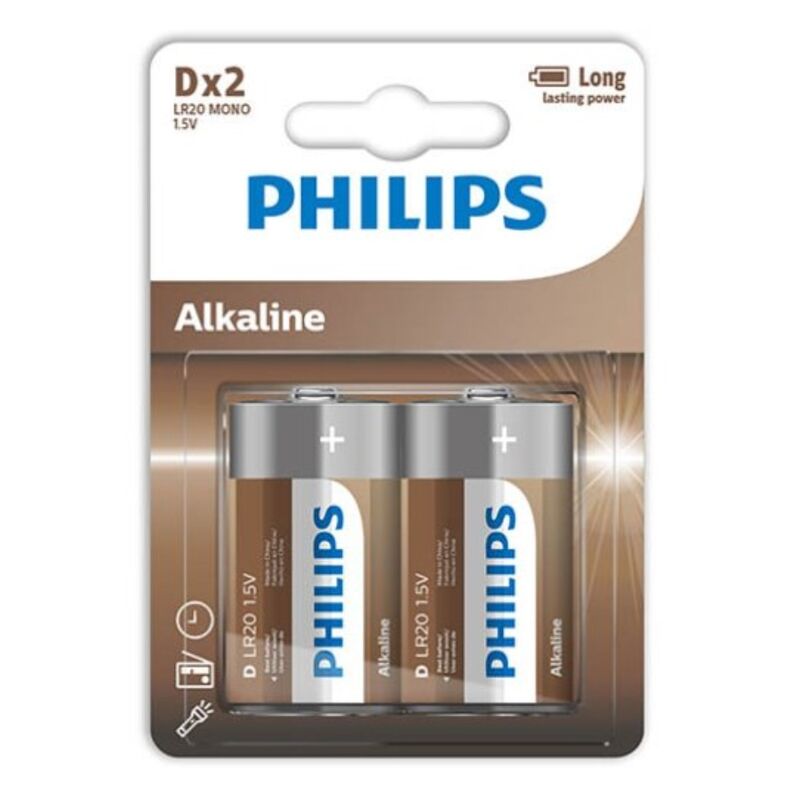 Piles Alcalines D LR20 Longue Durée Pack de 2 - Philips - PHILLIPS