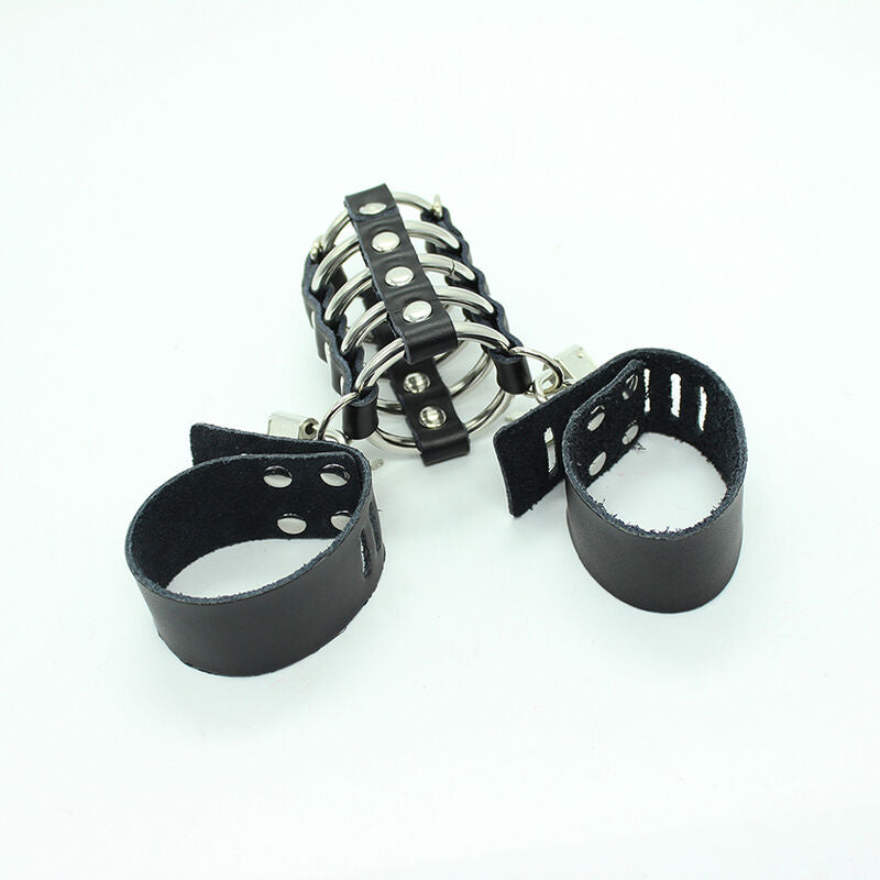 Cage pénis avec anneaux métalliques et sangle cuir - Ohmama - OHMAMA FETISH