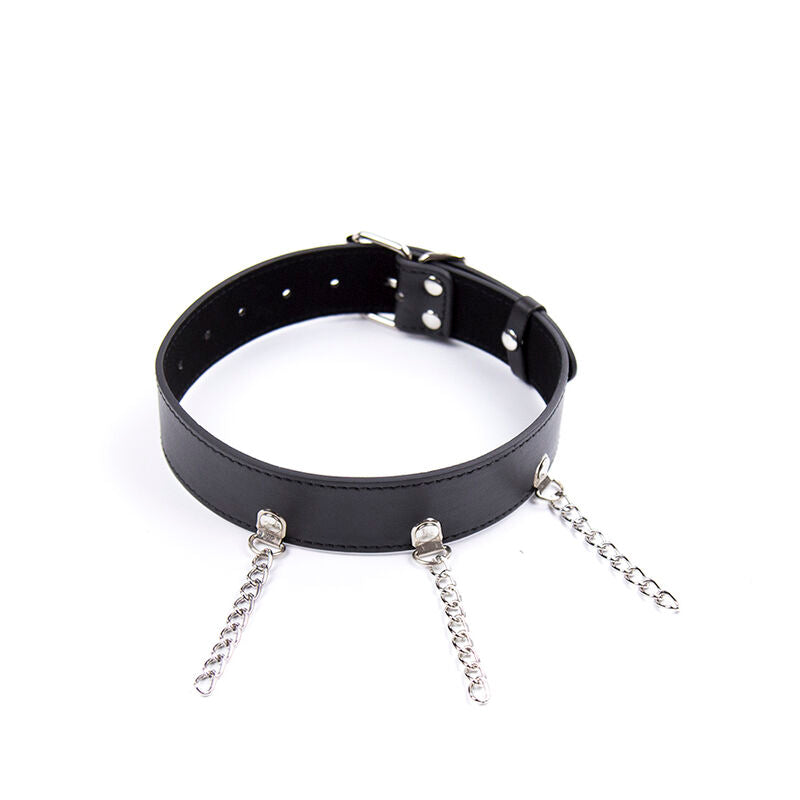 Collier fétiche avec anneaux en simili cuir - Ohmama - OHMAMA FETISH