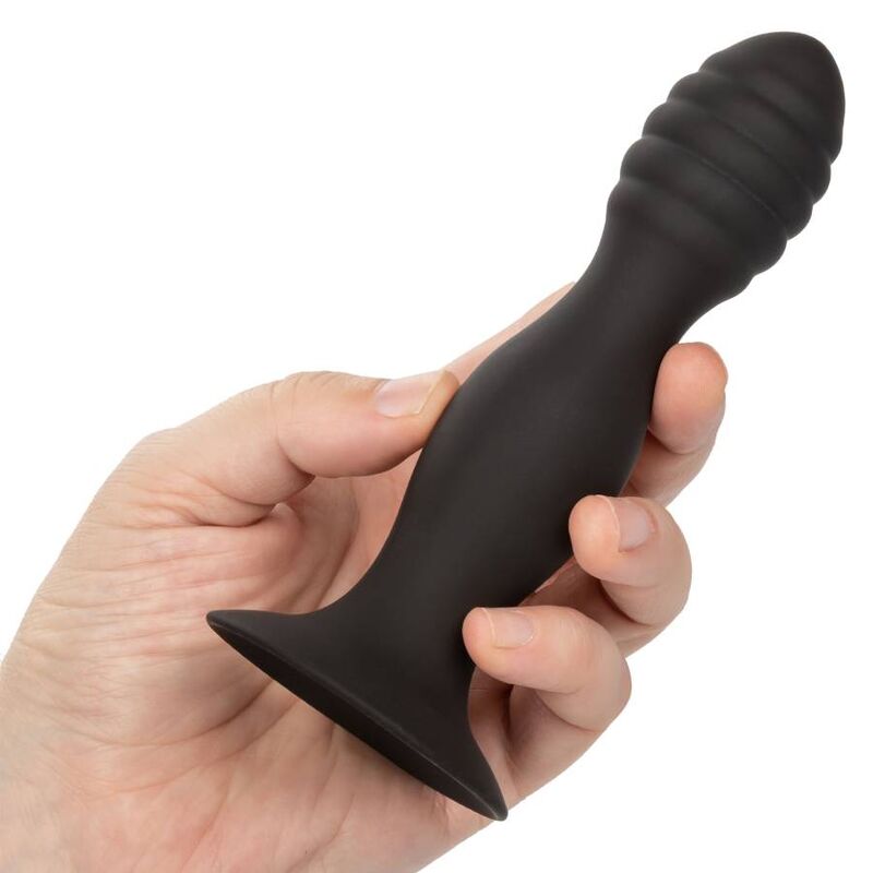 Plug Anal Nervuré Silicone Noir avec Ventouse - CalExotics