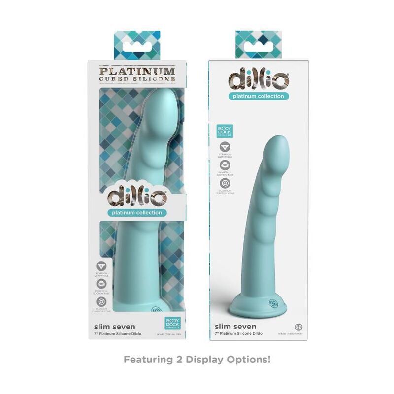 Gode Dillio Platinum Slim Seven Vert 17,78 cm - Pipedream