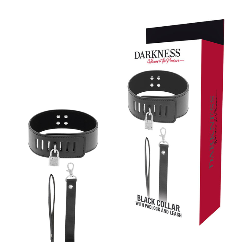 Collier BDSM avec serrure et laisse noire - Darkness - Darkness