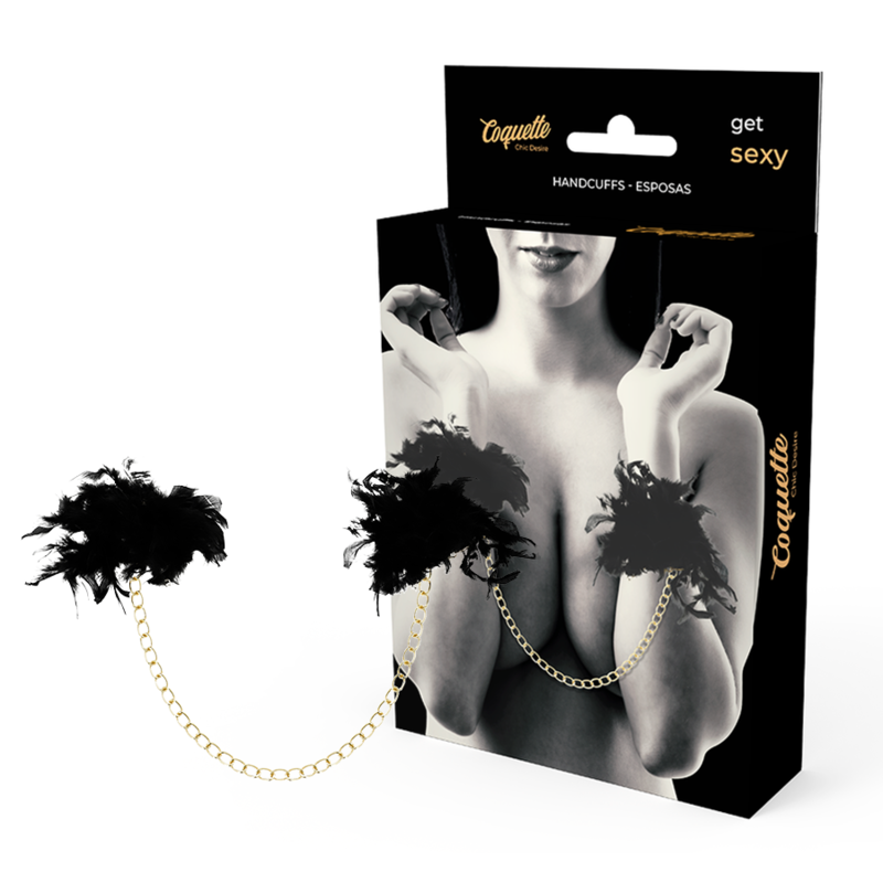 Menottes Métal Plumes Noires - Coquette Chic Desire