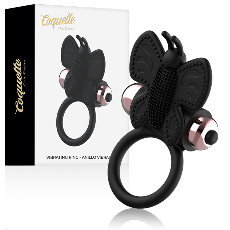 Cockring Vibrant Papillon Noir et Or - Coquette Chic Desire