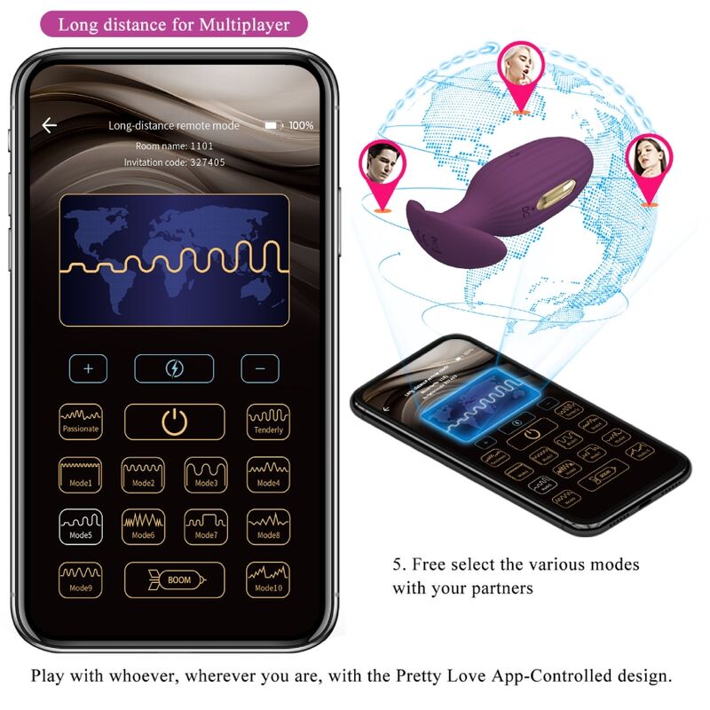 Pretty Love - Plug Anal Connecté et Vibrant avec Application / Violet