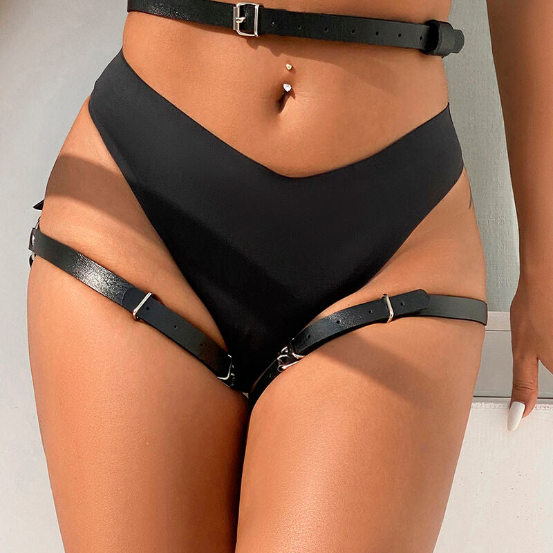 Harnais taille et jambes en cuir noir taille unique - Subblime - SUBBLIME FETISH