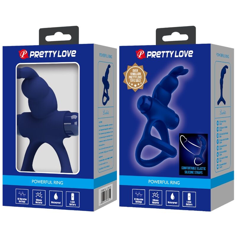 Anneau Pénien Double Vibrant Luchito Lapin Bleu - Pretty Love