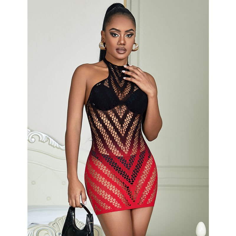 Body Résille Dégradé Rouge et Noir Taille Unique - Subblime - SUBBLIME DRESSES