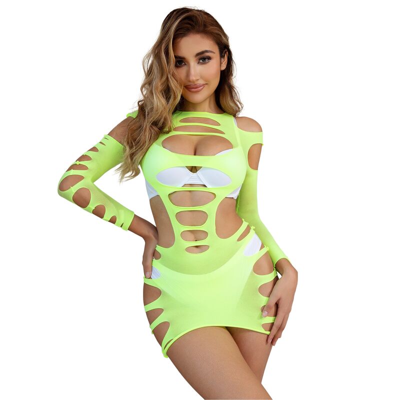 Body Résille Manches Longues Vert Taille Unique - Subblime - SUBBLIME DRESSES