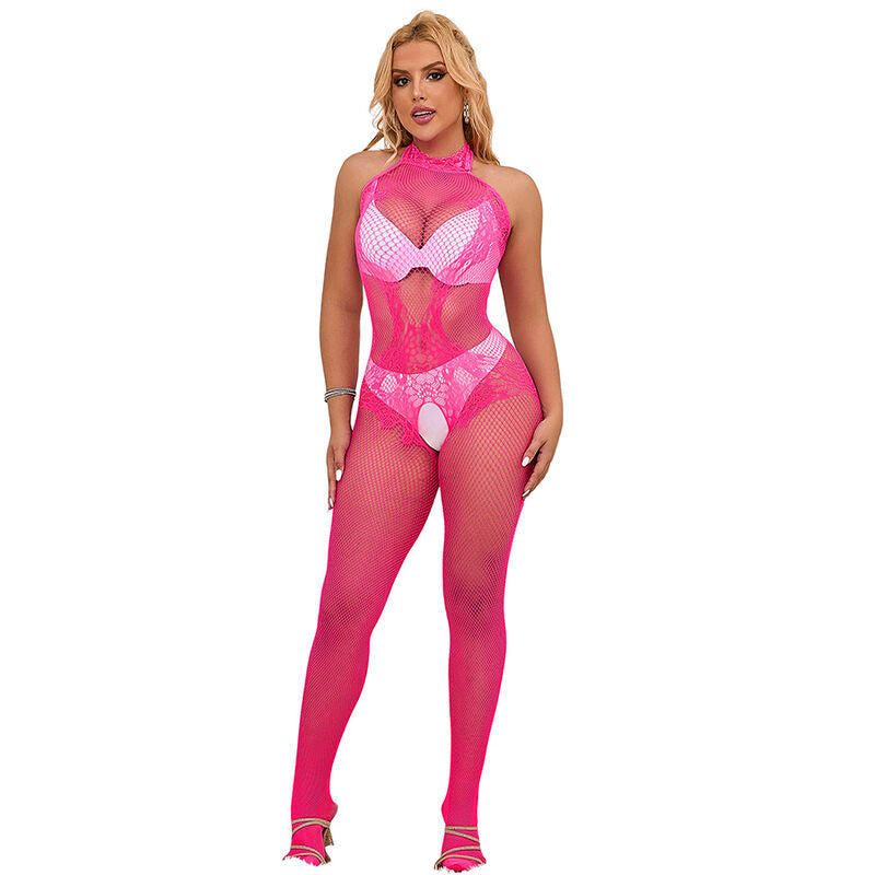 Bodystocking Dentelle Col Montant Rose Taille Unique - Subblime - SUBBLIME BODYSTOCKINGS