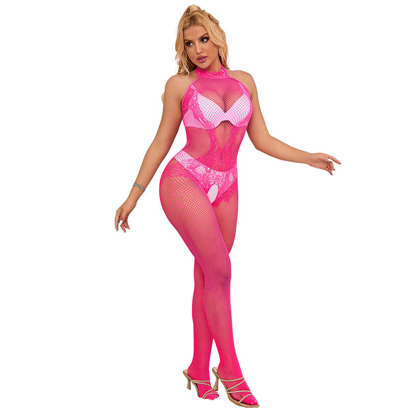 Bodystocking Spitze Stehkragen Rose Einheitsgröße - Subblime