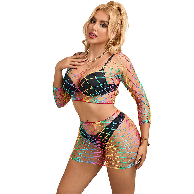 Ensemble Lingerie Résille 2 Pièces Arc-en-Ciel - Subblime - SUBBLIME SETS