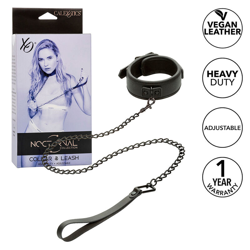Collier et Laisse Nocturnal Cuir Réglable Noir - CalExotics
