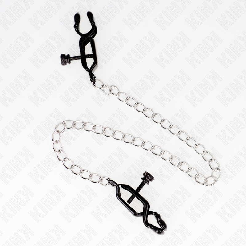 KINK – Pinces à tétons plates noires avec chaîne argent