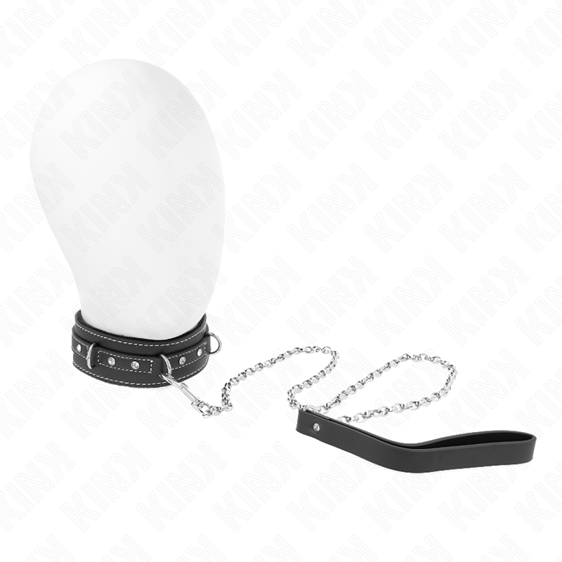 Collier BDSM Cuir PVC avec Laisse 105cm Rivets Strass - KINK - KINK COLLAR & GAG