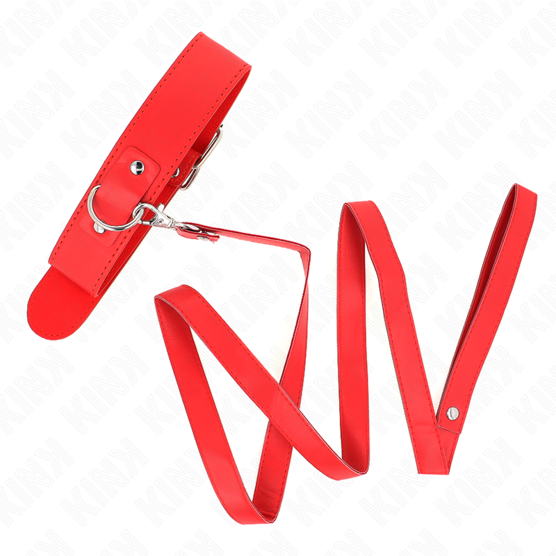 Collier Bondage avec Laisse 116 cm Rouge Ajustable - KINK - KINK COLLAR & GAG