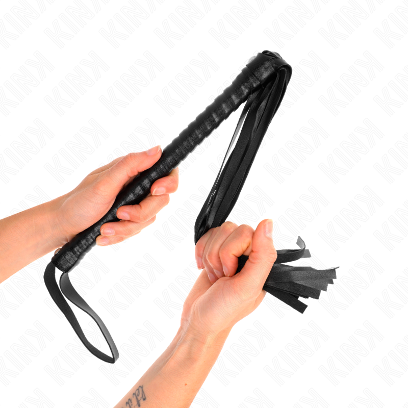KINK - Fouet BDSM Noir avec Manche Texturé - 48,5 cm
