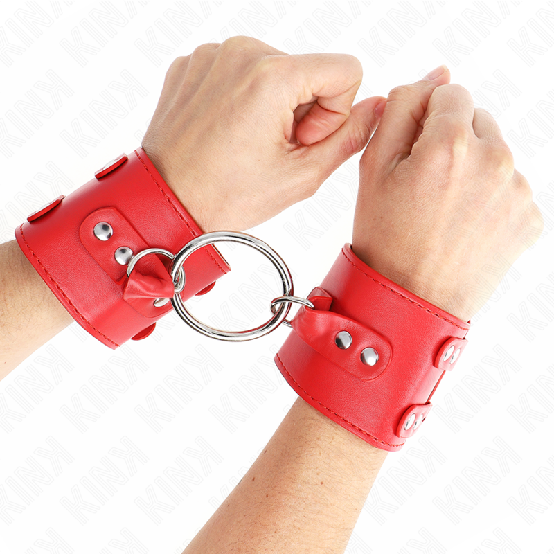 Menottes BDSM Fixes Anneau et Clous Réglables Rouge - Kink - KINK WRIST RESTRAINT