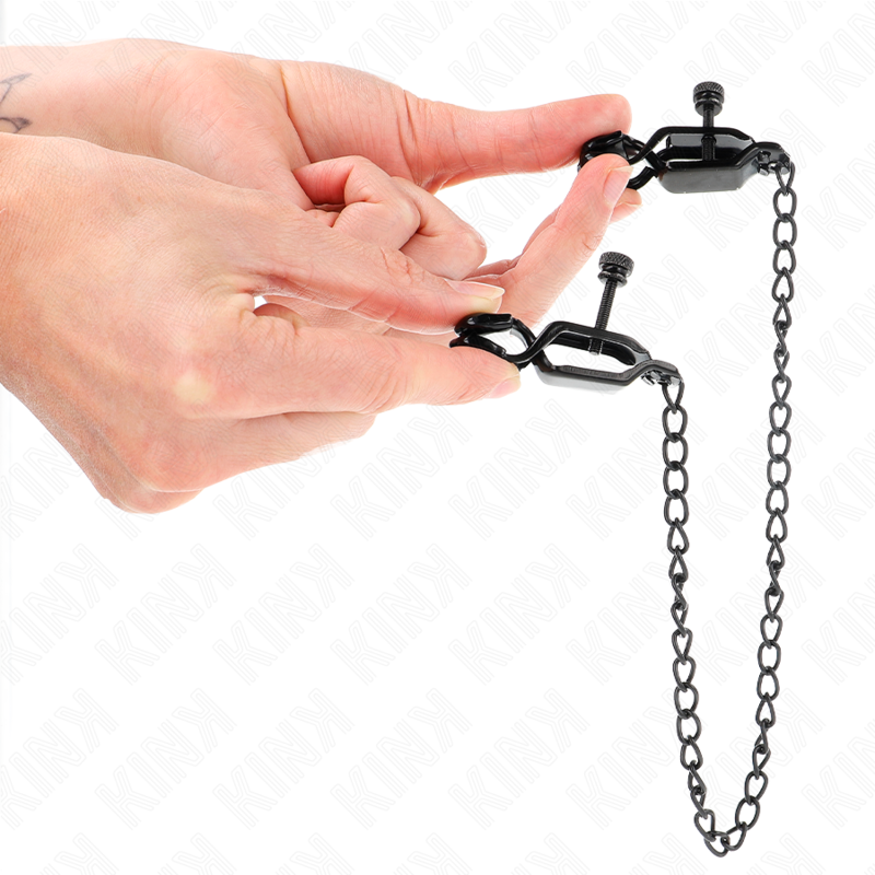 KINK – Pinces à tétons plates noires réglables avec chaîne