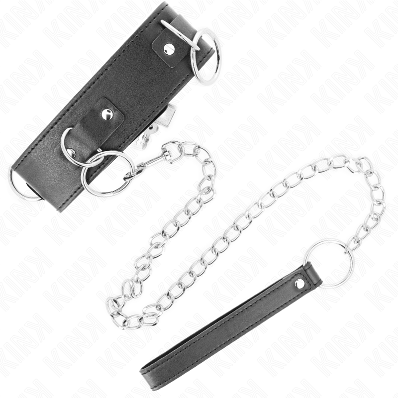 Collier Cuir avec Laisse 65cm 3 Anneaux Réglable - KINK - KINK COLLAR & GAG