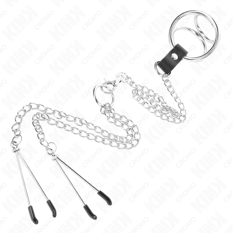 Anneau Pénien Métal Triple Chrome avec Pinces Tétons - Kink - KINK RING POWER