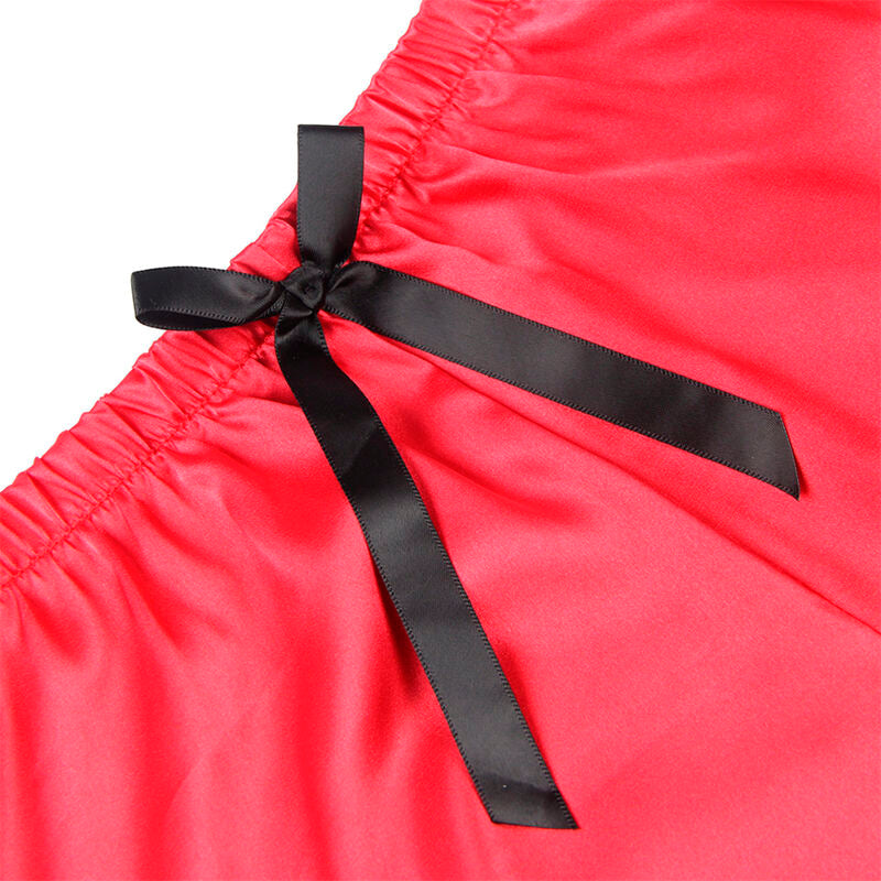 Chemise de nuit en soie et pantalon en dentelle noir/rouge S/M - Subblime - SUBBLIME SETS