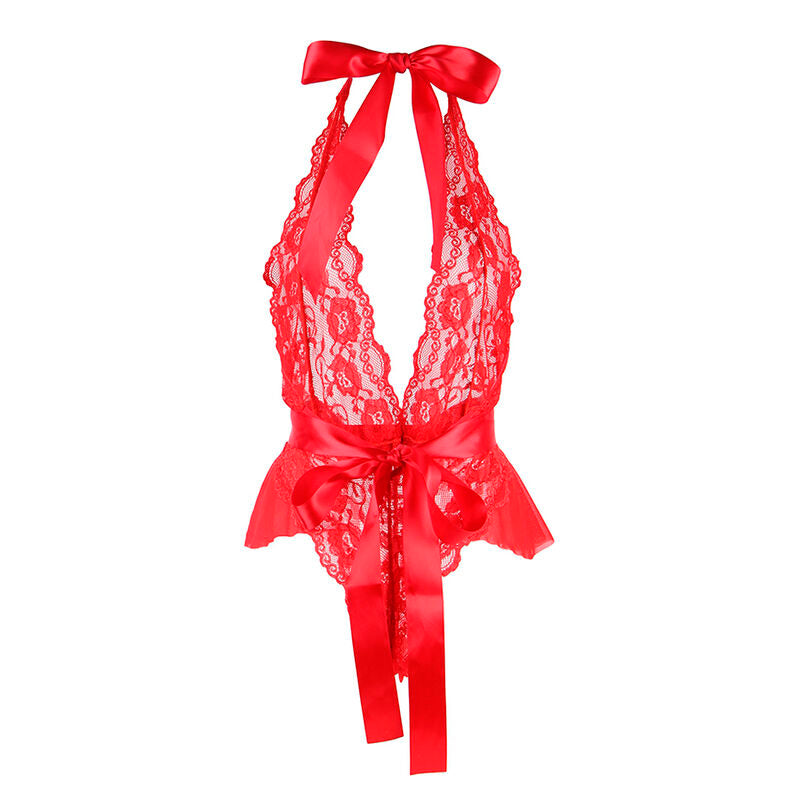 Sexy Body mit Rüschen und rotem Gürtel L/XL - Subblime