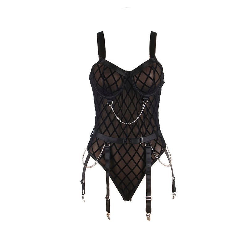 Body avec chaînes et porte-jarretelles noir S/M - Subblime - SUBBLIME BODIES